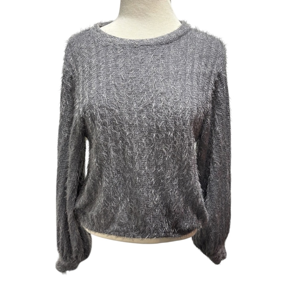 Zara Gray Fuzzy Eyelash Knit Sweater Long‎ Sleeve Crewneck #263